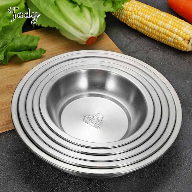 Disco de acero inoxidable plato plano del hogar Placa de ingredientes plato de aceite de restaurante 304 engrosada placa de acero inoxidable al por mayor