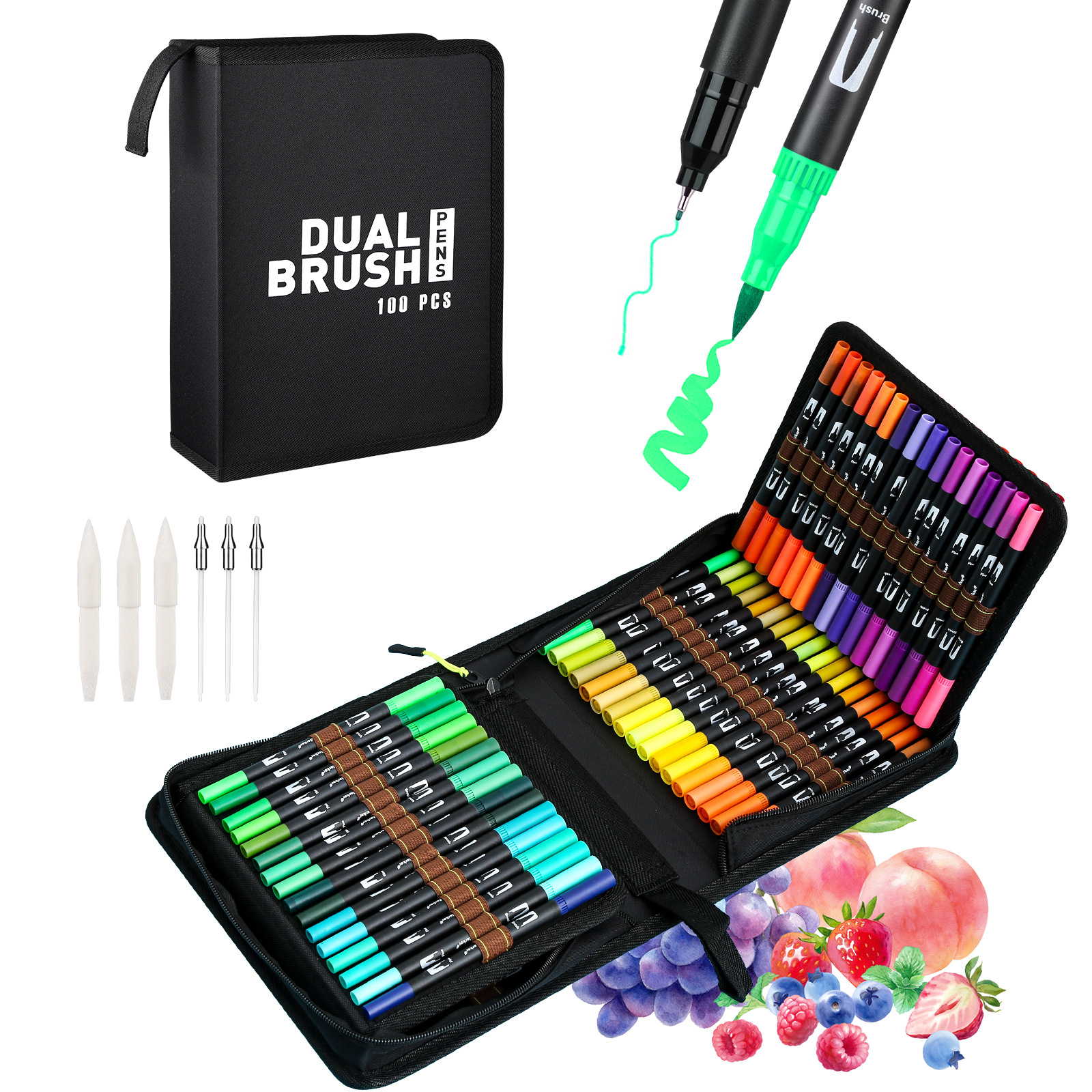 Transfronterizo Amazon juego de bolsas de tela con bolígrafo de acuarela de dos cabezas tinta a base de agua lavable para niños fabricantes de bolígrafos al por mayor