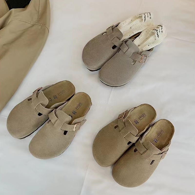 Su Yan Yan ~ otoño nuevo redondo cuero hebilla casuales zapatillas de fondo grueso Bocken zapatillas de mujer