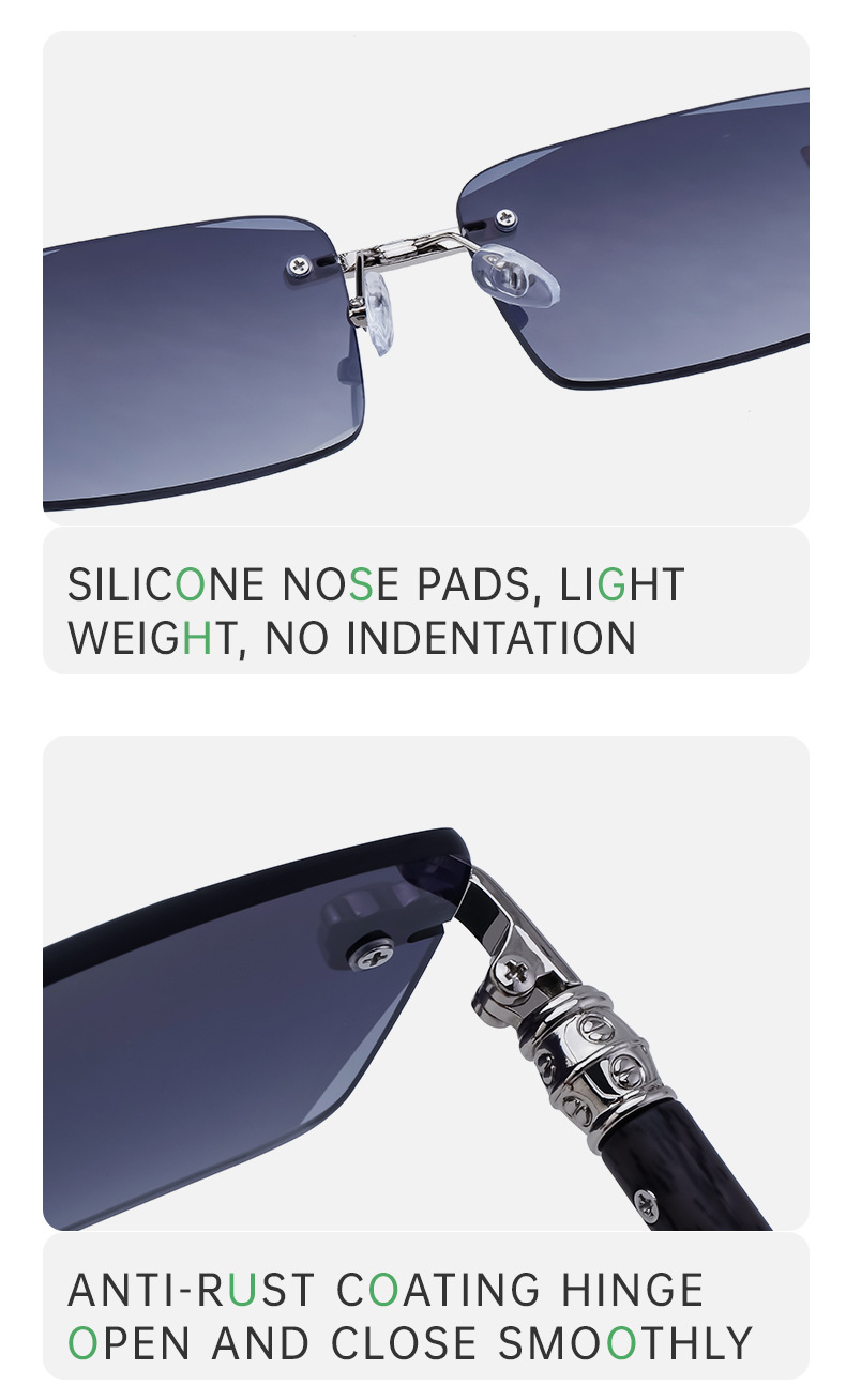 2024 Neue europäische und amerikanische rahmenlose Retro-Sonnenbrille für Herren mit Spiegelbeinen aus Holzmaserung und Sonnenbrille für Herren_voghion.com