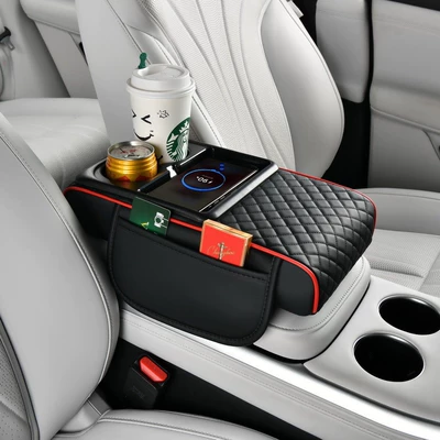 Phone Holder for Car Use, Armrest box pad - black-red-line