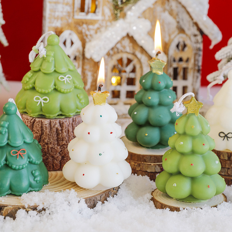 Ins手描きちょう結びクリスマスツリー形キャンドルクリスマス雰囲気感アロマプレゼントクリスマスツリーキャンドル|undefined