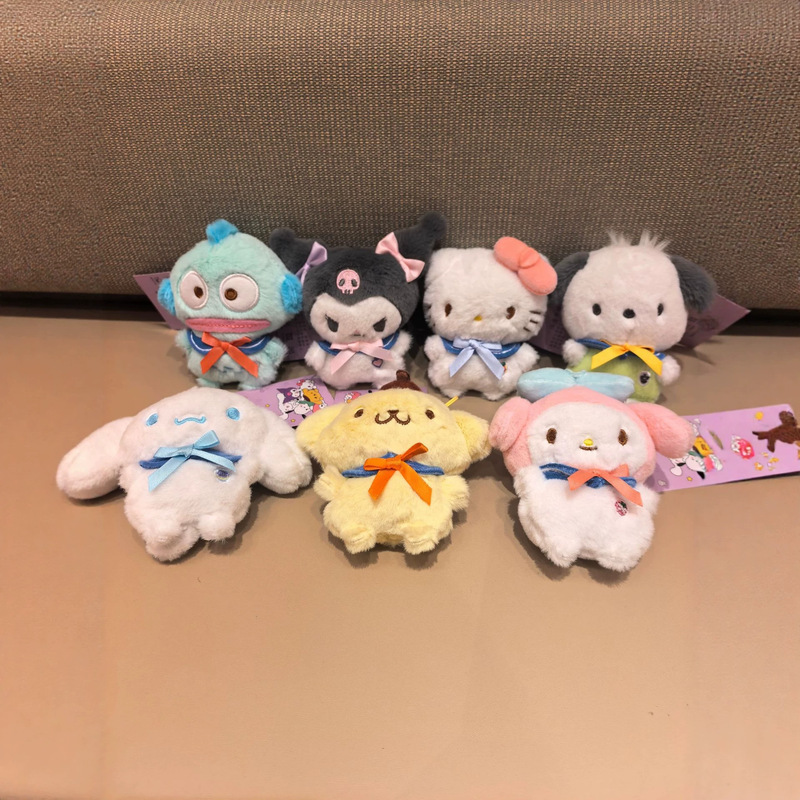 Popular Navy Series Sanrio Plush Toys Cartoon Mini Dolls My Melody Kuromi Doll Keychain