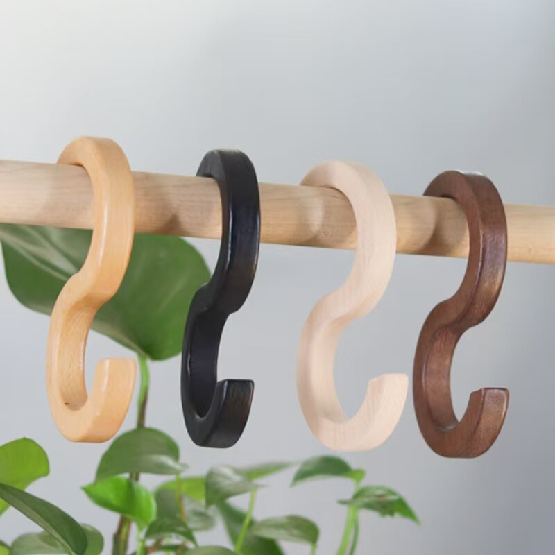 Solid Wood Creative Coat Hook Beech Wood S Hook Punch-Free Scandinavian Wall Hook B&B Entrance Door Coat Hook