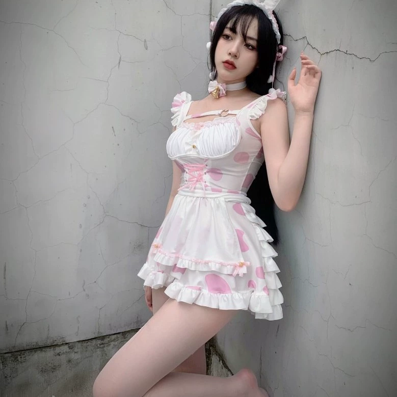 Соблазнительное сексуальное белье, сексуальный костюм горничной, розовый костюм коровы, страстный костюм горничной для игр.