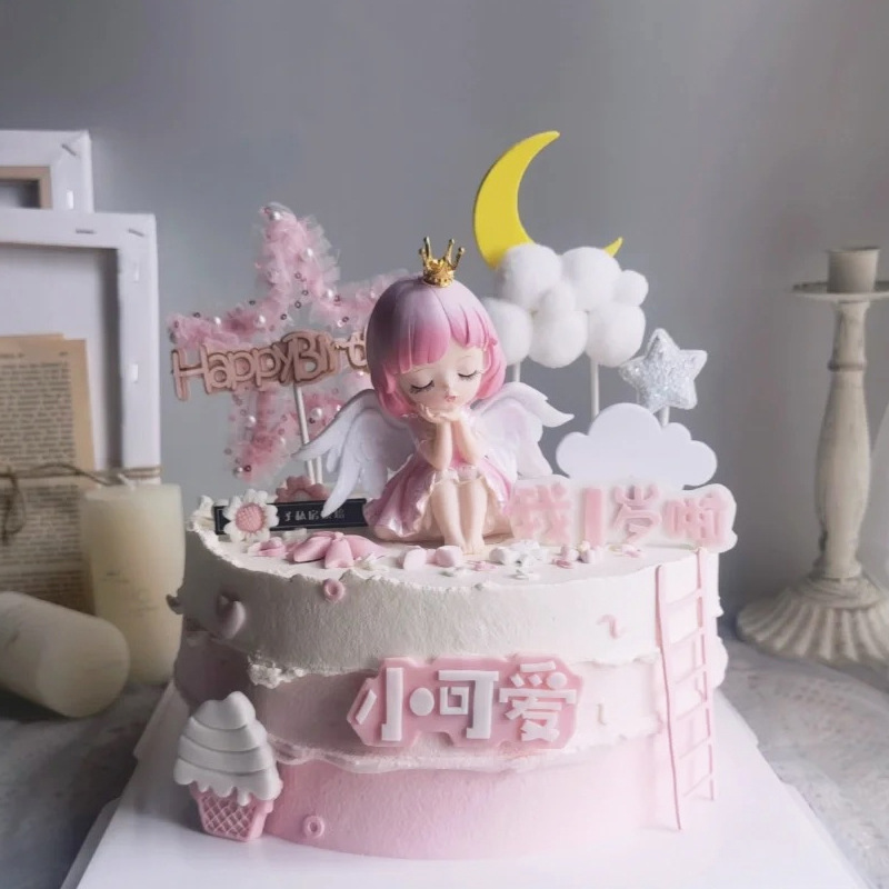 Little Princess Cake Decorating Vinyl Anne Michelle Bow Straw Mesh Five-pointed Star Girl Birthday c