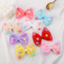 新款儿童蝴蝶结发夹 DIY胸针衣服鞋装饰材料塞毛球网纱结饰品配件