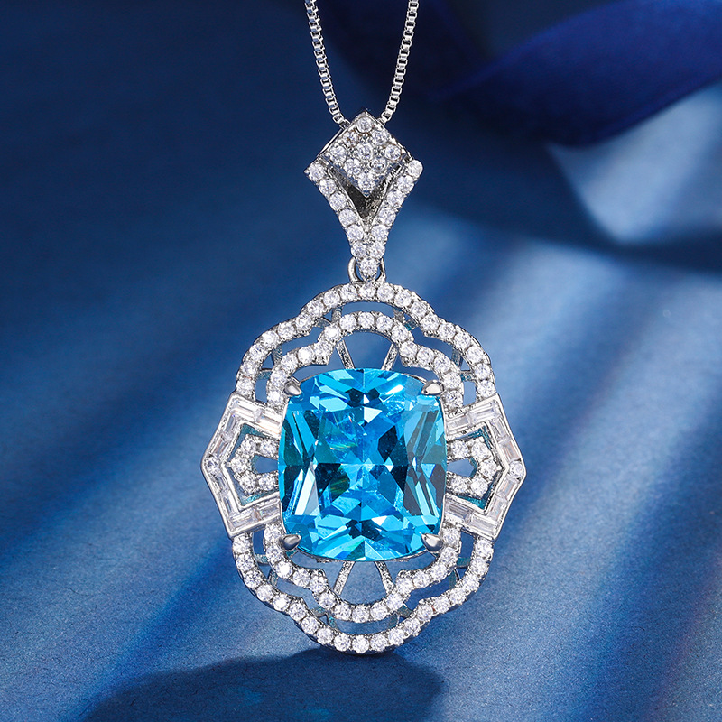 Zhuang Sheng joyería fondo de cobre chapado en oro simulación aguamarina hueco conjunto de las mujeres colgante anillo 4*16 espárragos 12*14