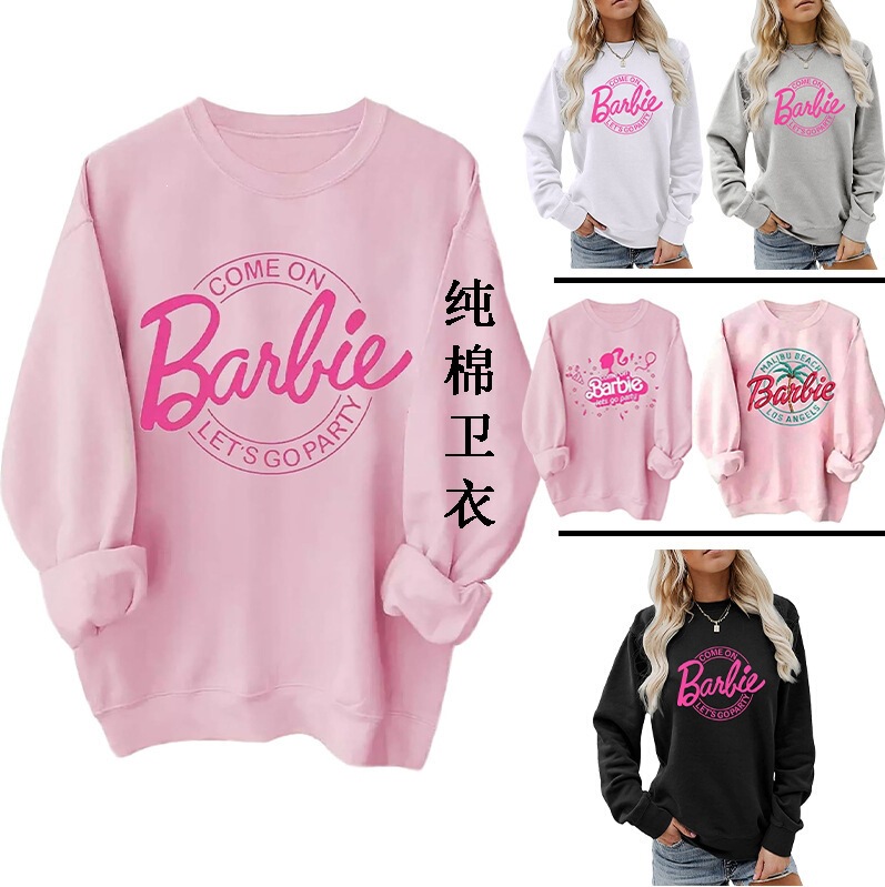European and American In-Stock Amazon Autumn Movie Barbie Cute Casual Round-Neck Pure Cotton Sweatshirt for Women