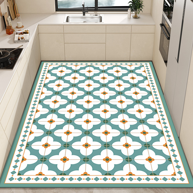 Moderno simple impermeable a prueba de aceite alfombra de piso completo hogar lavable borrable corte de cuero alfombra de piso de la cocina