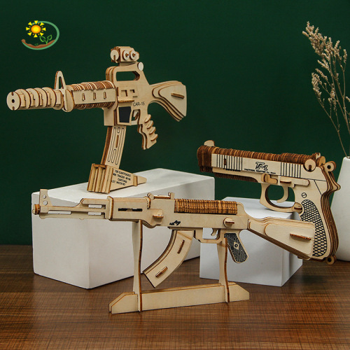 Wholesale Wooden 3D Puzzle Gun Model Kids' Educational Toy for Boys – Hot-Selling Assembly Kit Available at Street Vendors