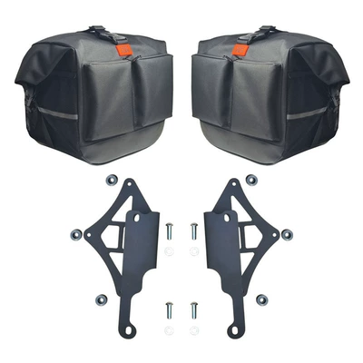 folding backrest modification accessories — Motorcycle bumper - black-oversized-canvas-double-bag-1-pair-mounting-bracket-1-pair