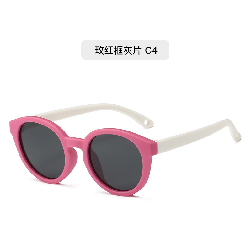 Modische weiche Silikon-Babysonnenbrillen 0-3 Jahre Kinder runde Sonnenbrille UV-Schutz Premium polarisiert hochauflösend