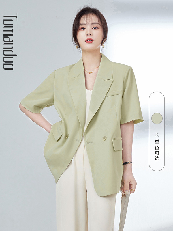 High-end Short-sleeved Suit Jacket Women's All-match Summer Thin Design Sense Niche Loose Frying Street High-end Suit