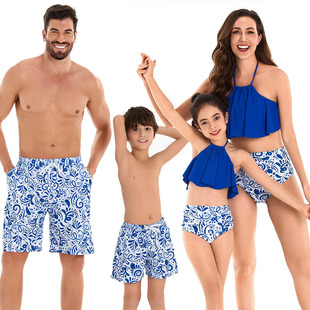 Cross-border family of four swimsuits new family clothes mother-daughter split bikini father-son beach pants parent-child swimming suit