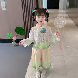 童装秋季儿童宝宝数码印花中国风汉服唐装上衣裤子两件套一件代发