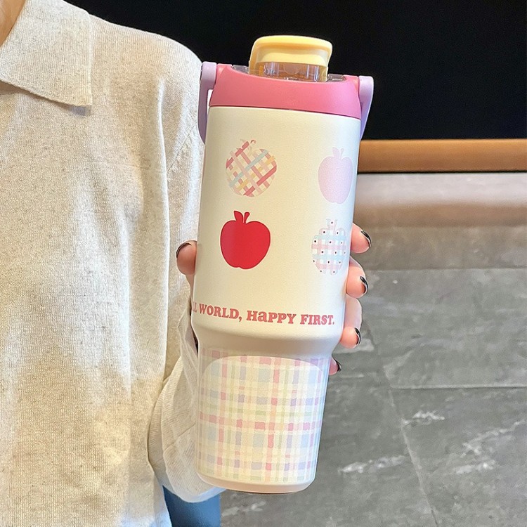 Hombres y mujeres nuevas tazas de aislamiento de alto valor facial de oficina tazas de hielo de doble bebida con mangas de paja portátiles tazas de agua de estudiantes al por mayor