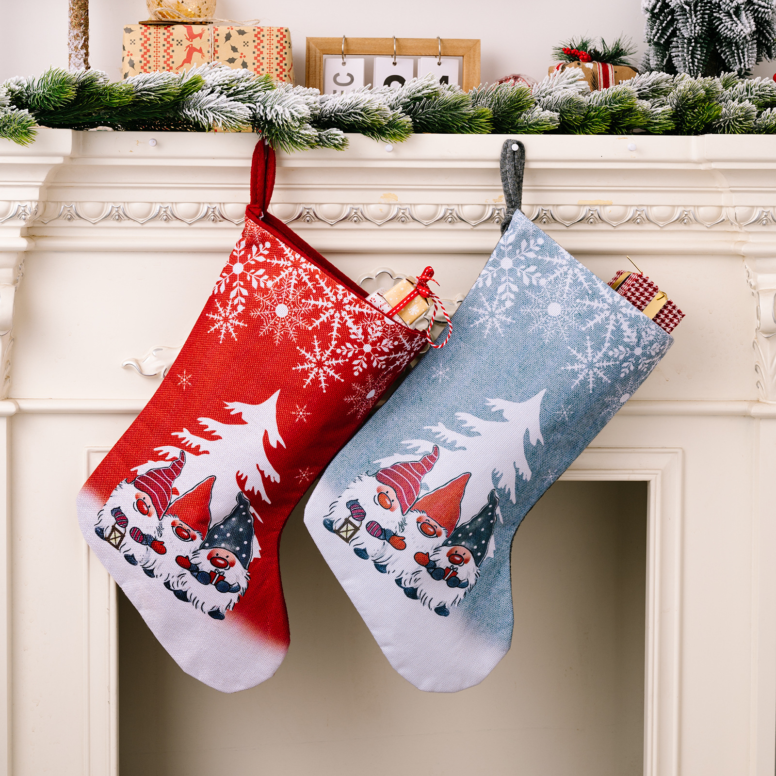 Christmas Decorations Rudolph Printed Christmas Stocking Children Gift with Large Christmas Socks_voghion.com