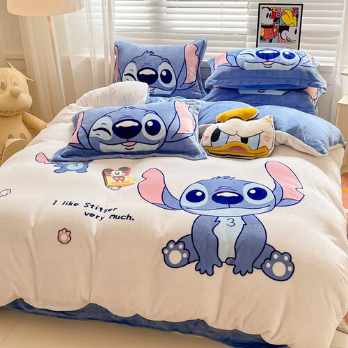 Disney milk velvet four-piece winter thickened double-sided velvet cartoon warm coral velvet three-piece bed set Nantong