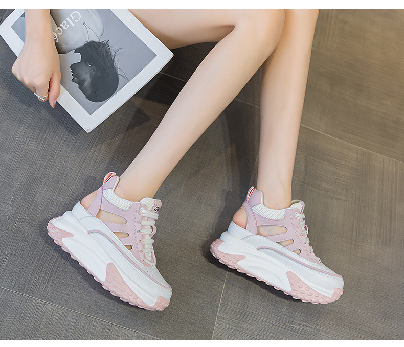 Giày sneaker nữ da thật đế dày phong cách bố mùa hè 2025 nhẹ tăng chiều cao — M2357 màu hồng, M2357 màu xanh lá cây, M2357 màu trắng chi tiết 27
