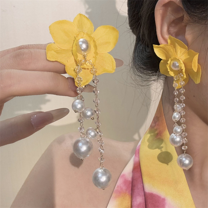 Yellow summer cute geometric fashionable elegant earrings with…