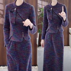 シングル/セット高級ファッションカジュアル厚手冬新作スリム着痩せ上着スカート上品2点セット