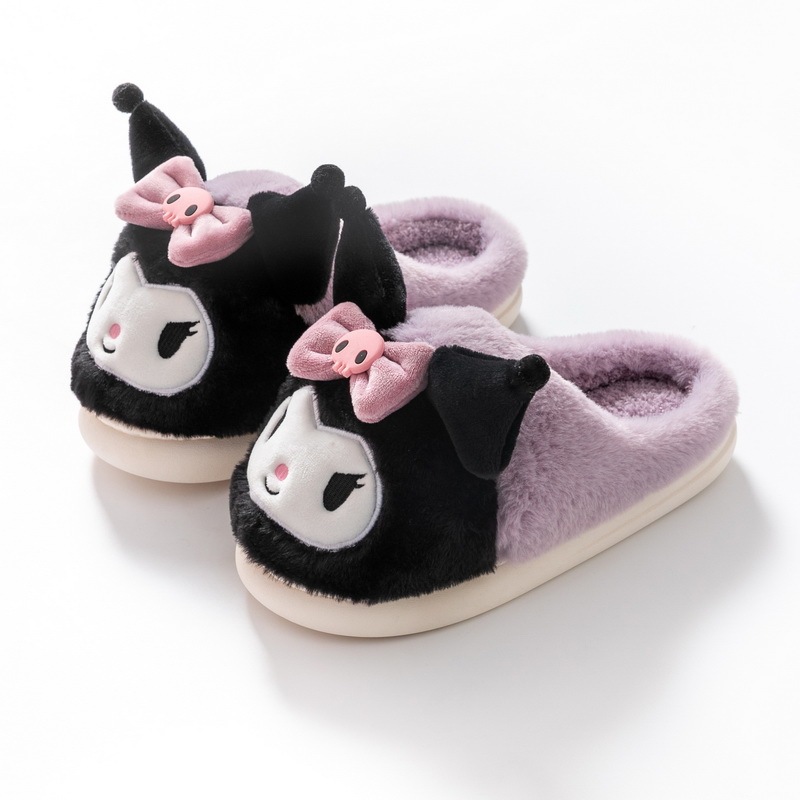 Sanrio Winter Zapatillas de algodón para niños Kulomi Big Ear Dog Linda niña Fondo grueso Zapatillas cálidas para el hogar Padres e hijos