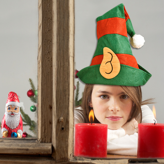 Sombrero de auriculares de genio de Navidad no tejido para adultos Sombrero de Navidad de auriculares de naranja roja Sombrero de bruja de genio