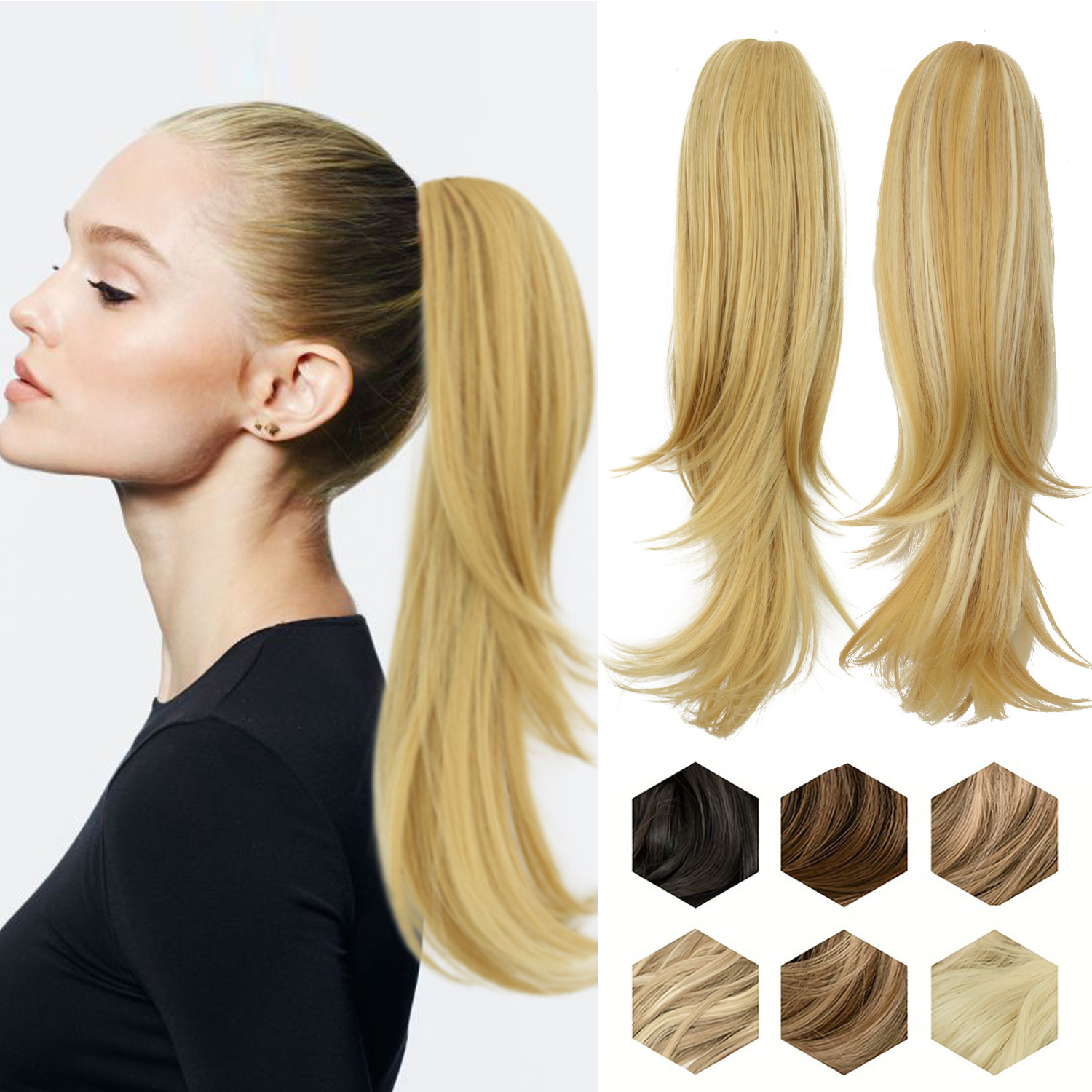 Perucas de caballo para mujeres multicapa de fibra química de cola de caballo agarrando clip de cola de caballo a través de Europa y América