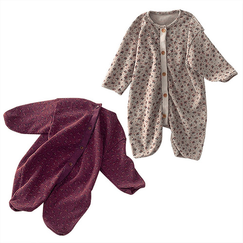 Spring style baby waffle floral jumpsuit newborn clothes autumn baby open chest buckle long bag farts rompers