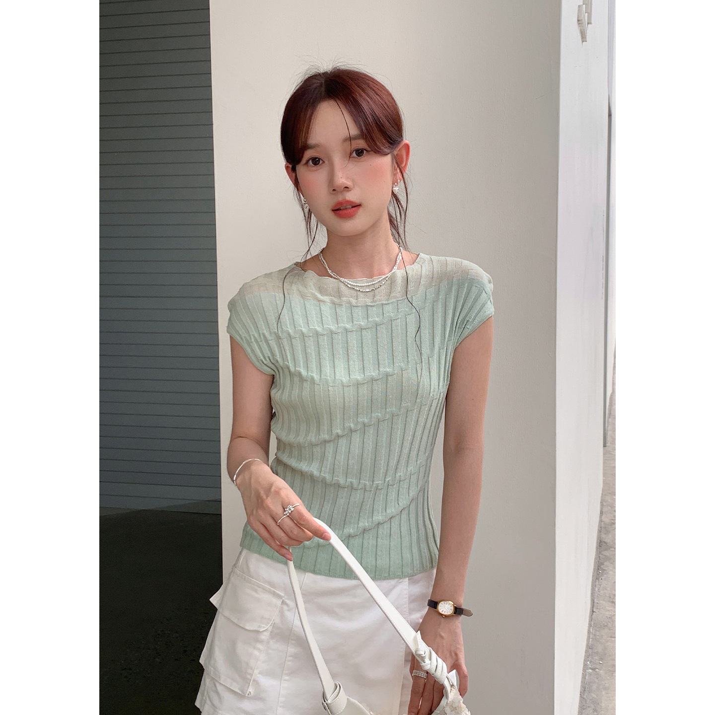 Yier Shirt Niche Fashion Summer Korean Style Textured T-Shirt Round Neck Sleeveless Knitted Top for Women 0167