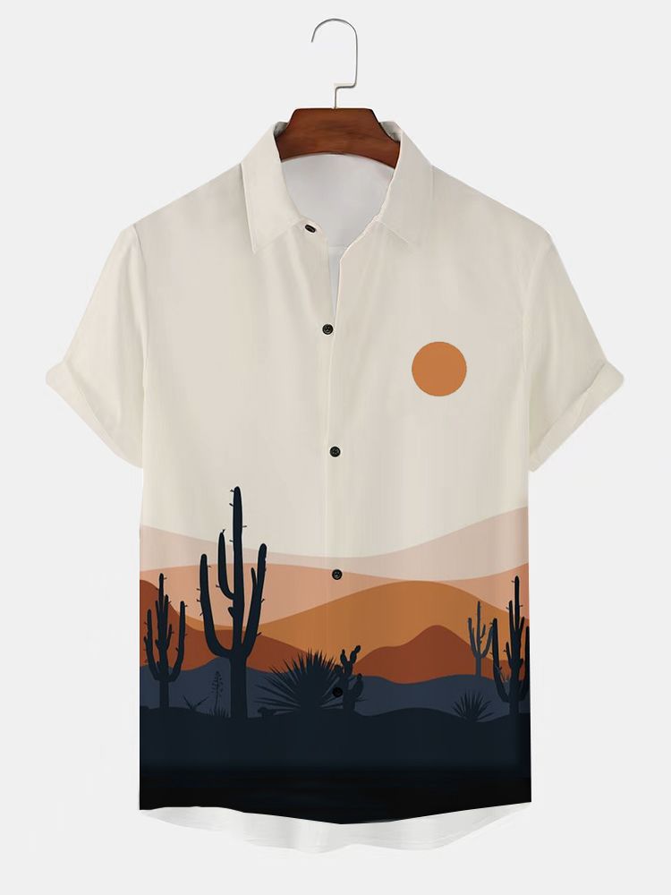 Comercio exterior transfronterizo de los hombres primavera europea y americana nueva solapa impresa en 3D manga corta a rayas retro camisa casual hombres al por mayor