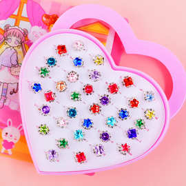 儿童水晶宝石戒指玩具女童大钻石可调节幼儿园义卖卡通公主礼物