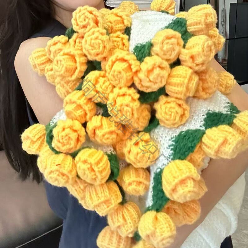 送女友玫瑰花束毯子成品办公室午睡毯手工编织花朵毛毯玫瑰花毯子|undefined