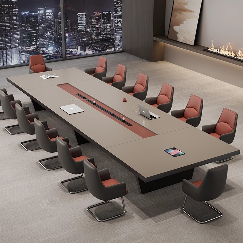 Office Conference Table Long Table Light Luxury High-end Large Thickened Conference Table and Chair Combination Meeting Reception Business Negotiation Table