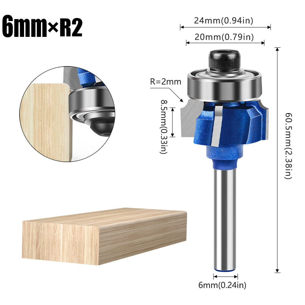 6mm mango 1/4 mango cuchillo de borde de cuatro filos cuchillo de ángulo redondo cuchillo de corte de arco cuchillo de carpintería portátil R cuchillo de borde invertido