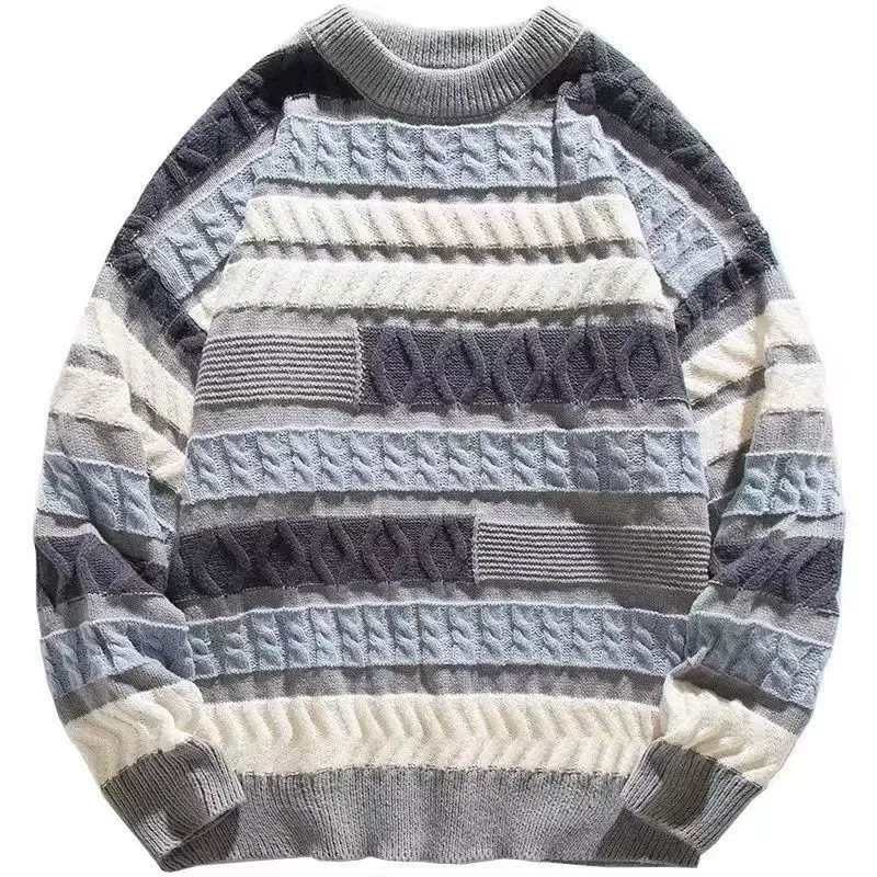 Японский парный свитер, Мужской и Женский Повседневный Свободный теплый свитер в гонконгском стиле, модная цветная полоса в полоску, мужская куртка