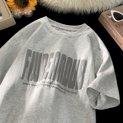 Camiseta de manga curta de espuma impressa com letras para homens, marca moderna de verão de algodão puro, roupas de base de meia manga_voghion.com