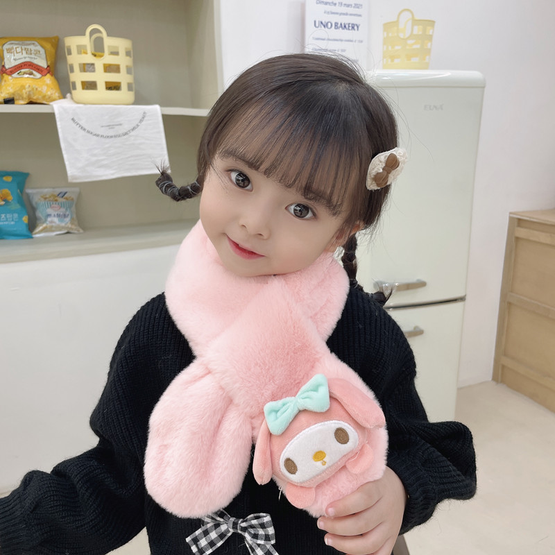 Children's scarf autumn and winter solid color cartoon cute Yugui dog thickened warm boys and girls imitation rabbit plush scarf