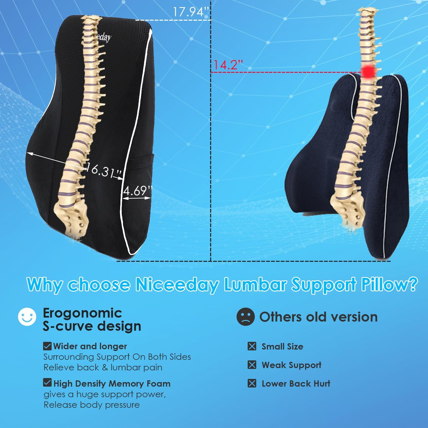 Cross-border memory foam slow rebound car seat gaming chair office seat lumbar support cushion lumbar support office sedentary 4