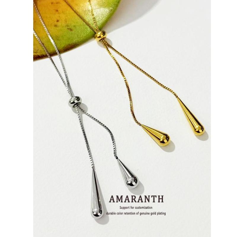 Casual Teardrop Water Drop Pull Necklace Long Sweater Chain Women's Titanium Steel Electroplated 18K Gold