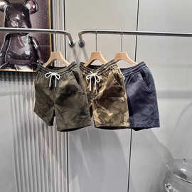 新高端夏季休闲分迷彩短裤弹力松紧腰中裤男士宽松三分四分裤子薄