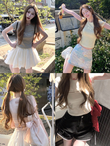 Cotton 210g Girly Style Straight Shoulder T-Shirt 2025 New Arrival Short Sleeve Top Slim Fit Women's Compression Invisible Unique and Beautiful