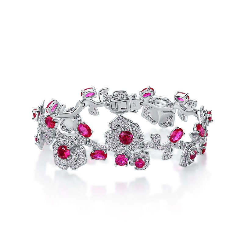 Nuevo estilo transfronterizo de lujo ligero retro rojo sangre de paloma cultivo pulsera de rubí S925 plata esterlina rosa color tesoro joyería femenina