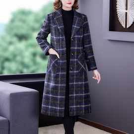 高品质减龄中年女格子毛呢外套高端加绒加厚呢子大衣女式毛呢外套