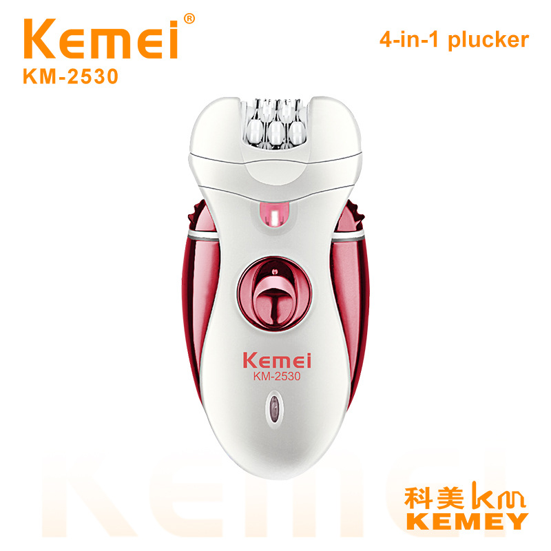 科美KEMEI新款四合一女士拔毛器USB充电双色可选带照明灯剃毛器