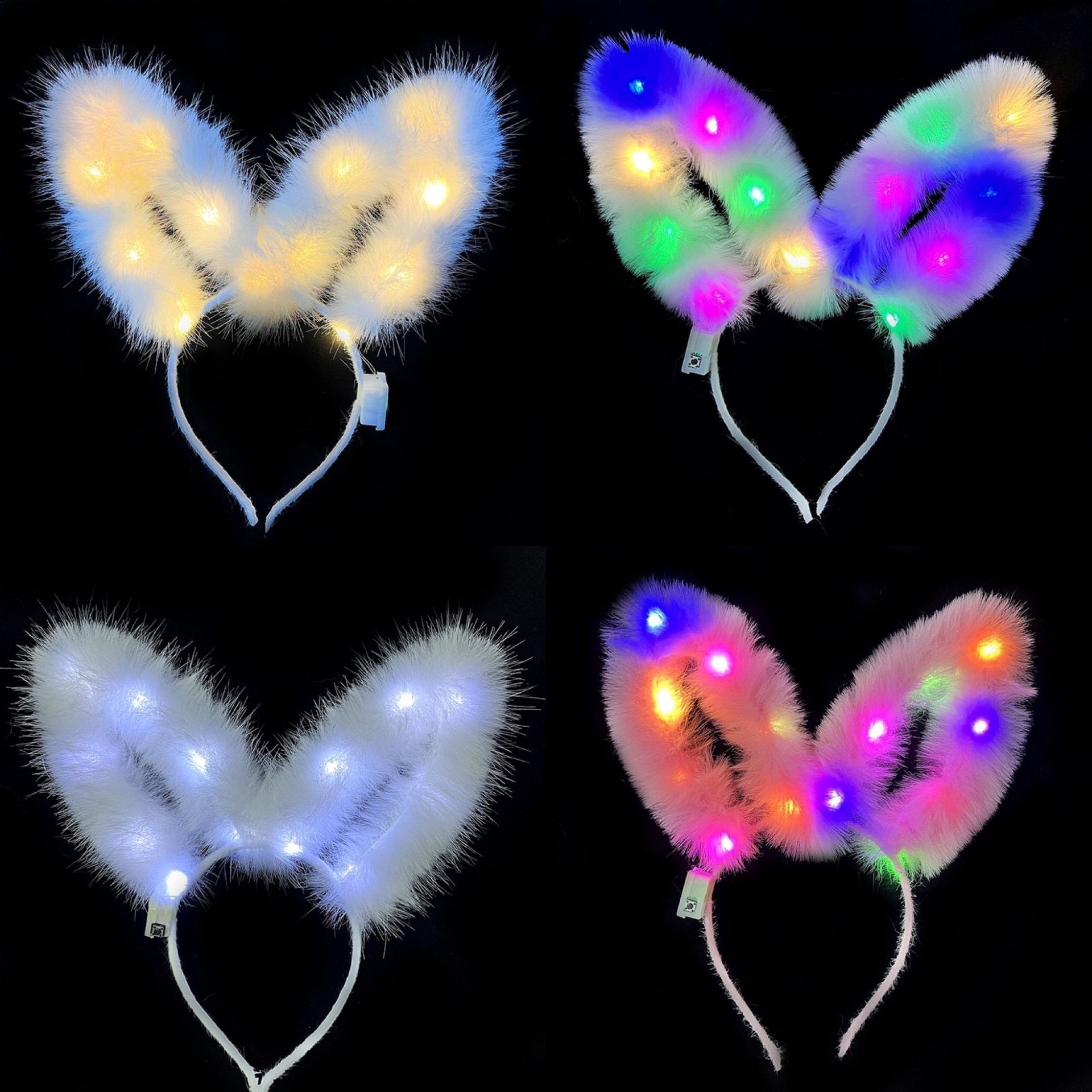 Nueva diadema con orejas de conejo de plumas con luces intermitentes, accesorio para la cabeza súper brillante, horquilla luminosa, popular en atracciones turísticas y puestos callejeros, venta al por mayor.