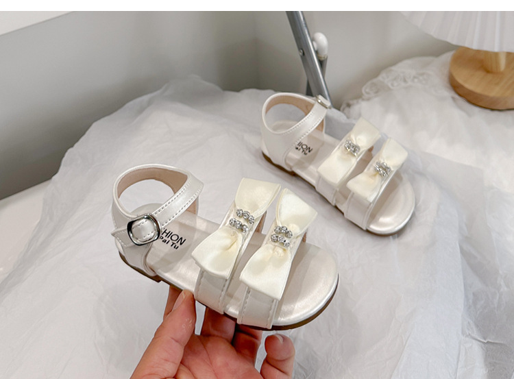 Girls Rhinestone Bow Gladiator Sandals With Adjustable Straps_voghion.com