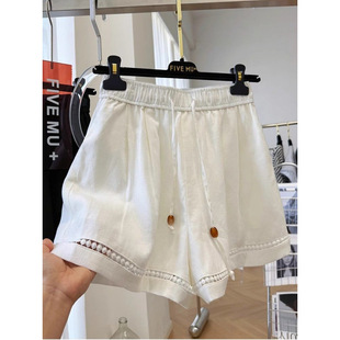 J-Girl Shorts Women's 2025 Summer New Loose Drawstring Elastic Waist Lace Splicing Women's Wide Leg Pants