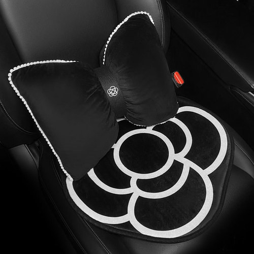 Cartoon Cute Car Camellia Seat Cushion Universal Headrest Lumbar Backrest Goddess Plush Seat Cover Seat Cushion All Seasons